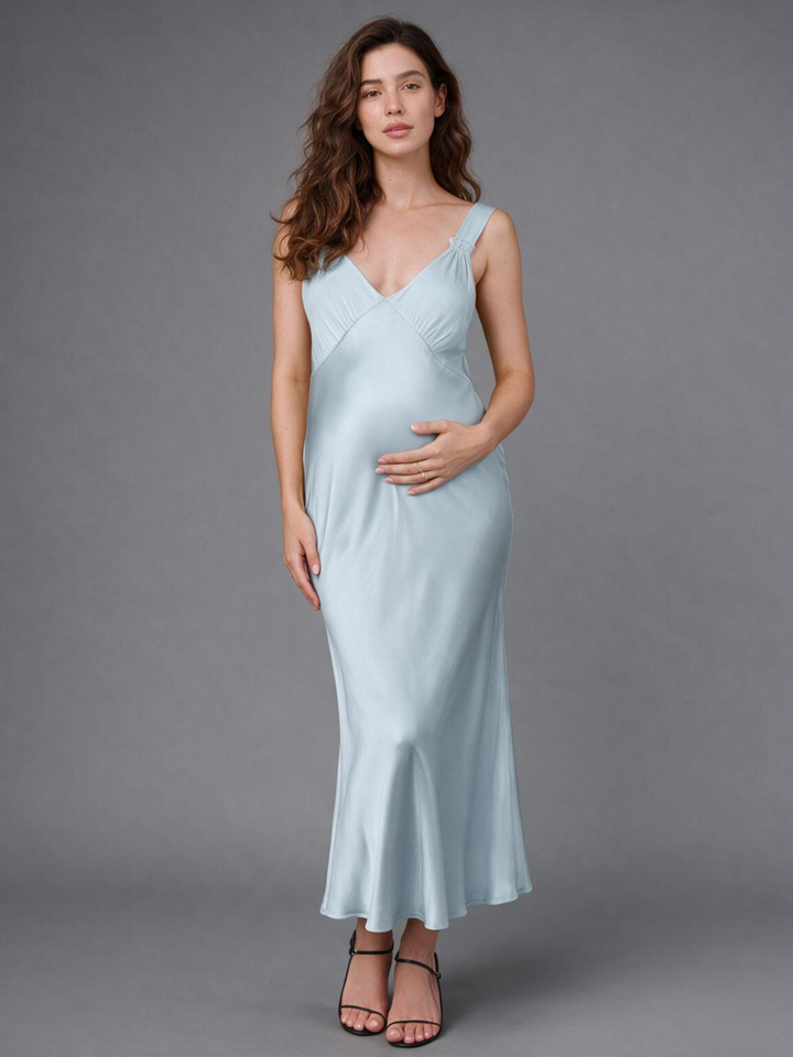 V-Neck Wide Straps Mermaid Maternity Baby Shower Dress