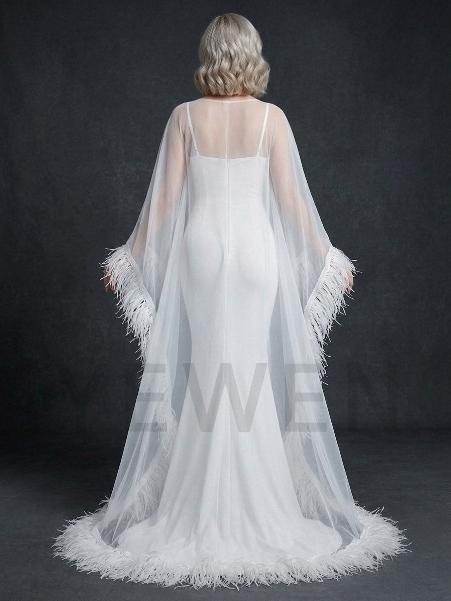 Elegant Mermaid Bridal Dress with Ostrich Feather Cape YD260836