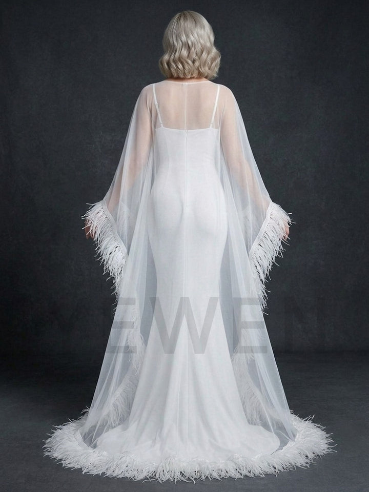 Elegant Mermaid Bridal Dress with Ostrich Feather Cape YD260836