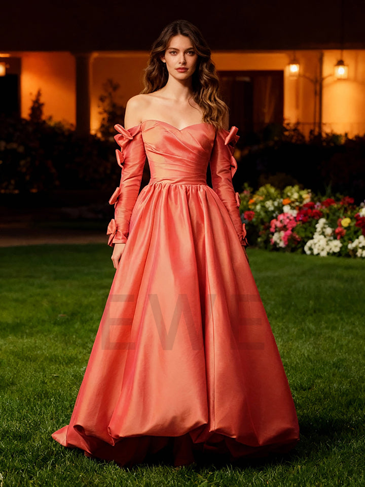 Elegant Satin Evening Dress Long Sleeves Formal Gown