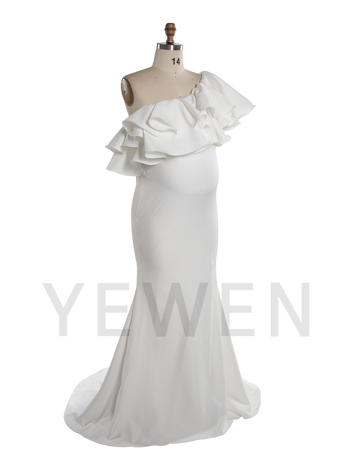 Ruffles One Shoulder Slim Maternity Dress Pregnant women Gown for Photo Shoot YW250083