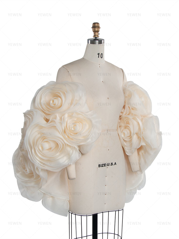 Bridal Organza Cape with Handmade Flowers Romantic Photography Cape YW260263-1