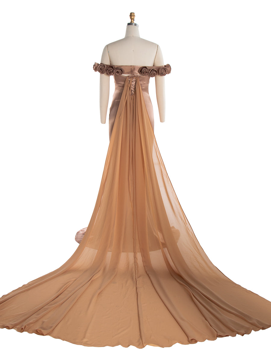 Off The Shoulder Fitted Maternity Photoshoot Dress with 3D Flower Detail Baby Shower Gown YW240200 yewendress Off The Shoulder Fitted Maternity Photoshoot Dress with 3D Flower Detail Baby Shower Gown YW240200 yewendress
