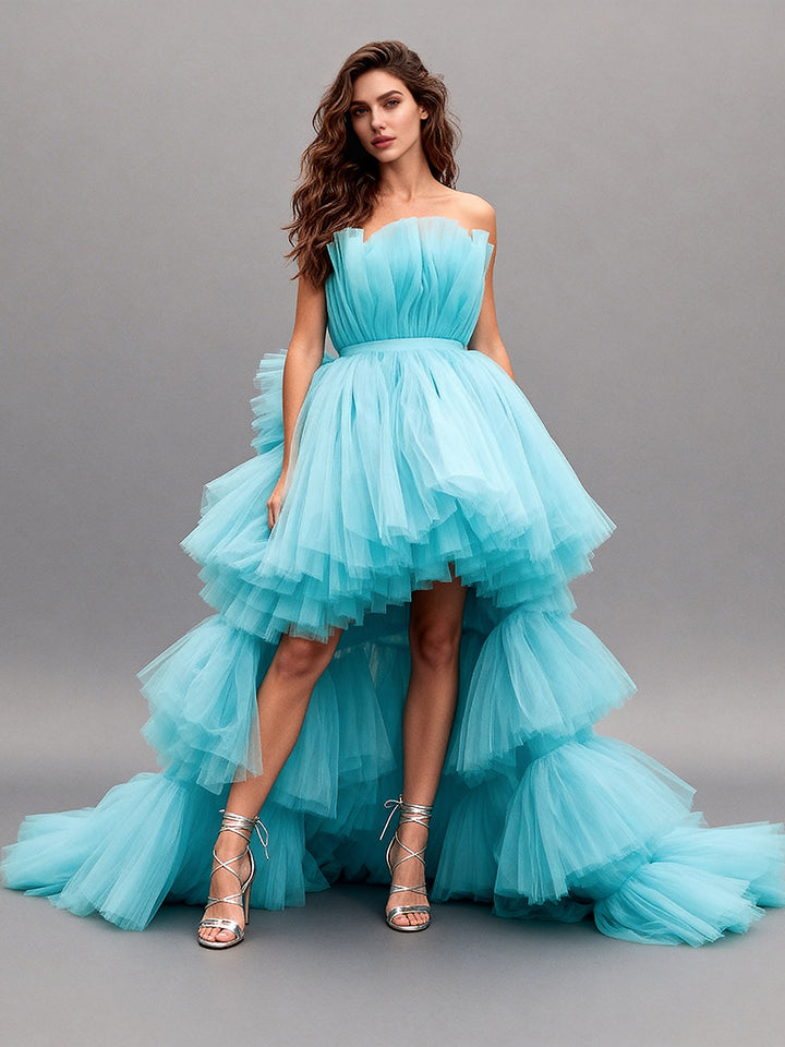 High Low Tulle Wedding Gown Bridal Dress Women Formal Party Gown