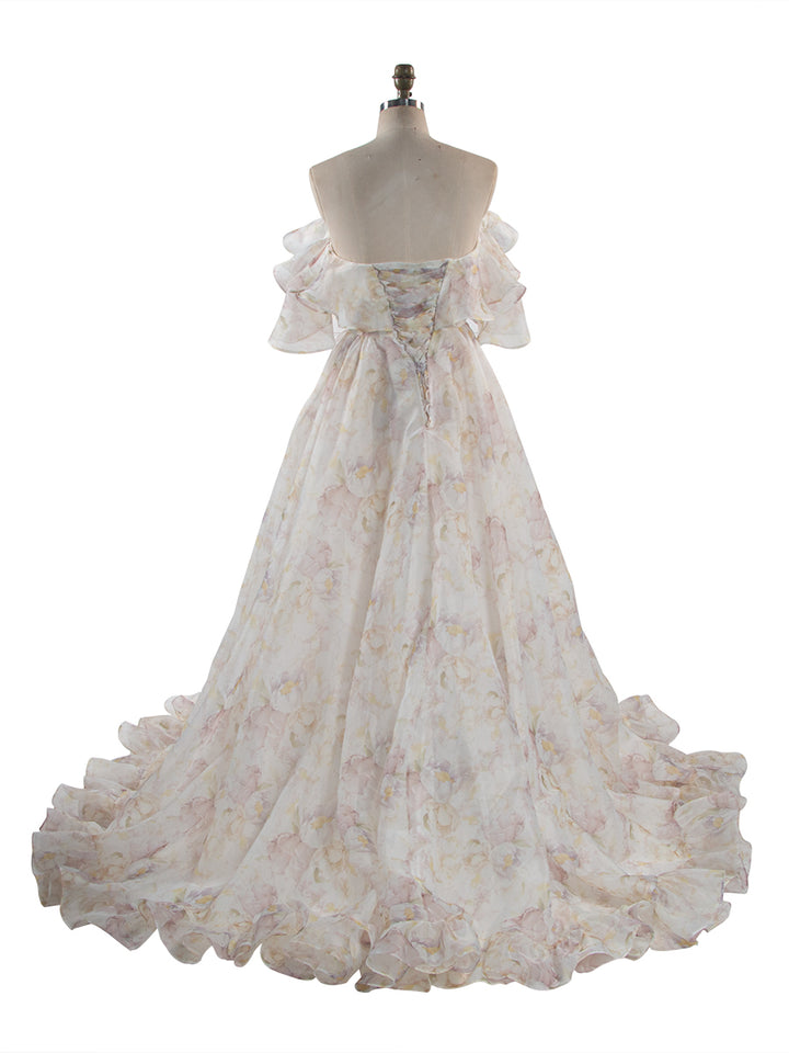 High Side Leg Split Ruffles Formal Gown Woman Party Dress Photography Photo Shoot Dress Props Lace up Back YW231044