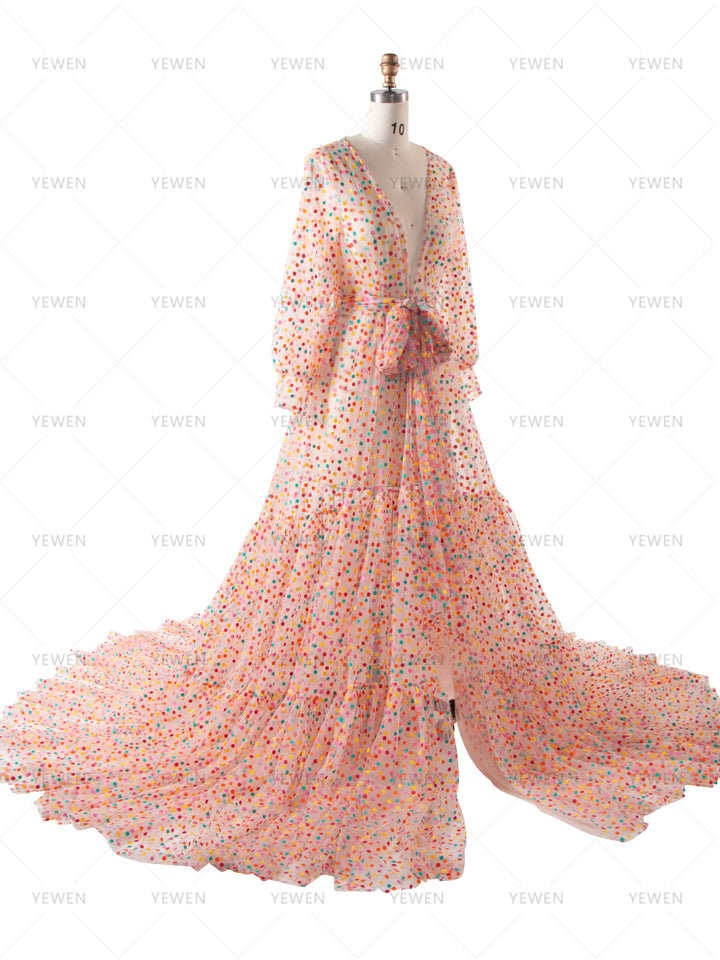 Colorful Polka Dot Maxi Dress for Women Photography Gown Maternity Photoshoot Dresses Long Flowing Maxi Dresses YW240044