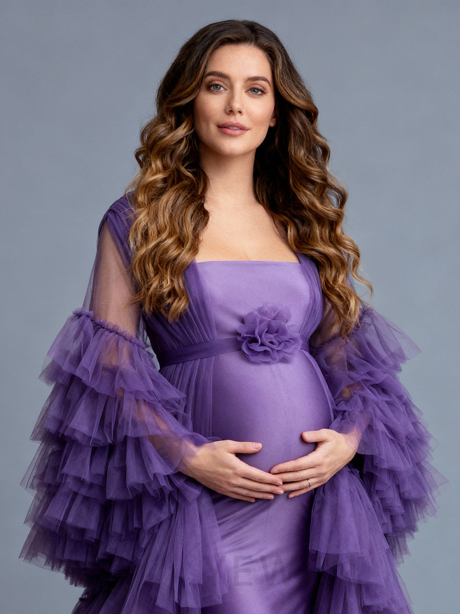 2 Piece Set Purple Maternity Photoshoot Dress Robe for Pregnancy Photography