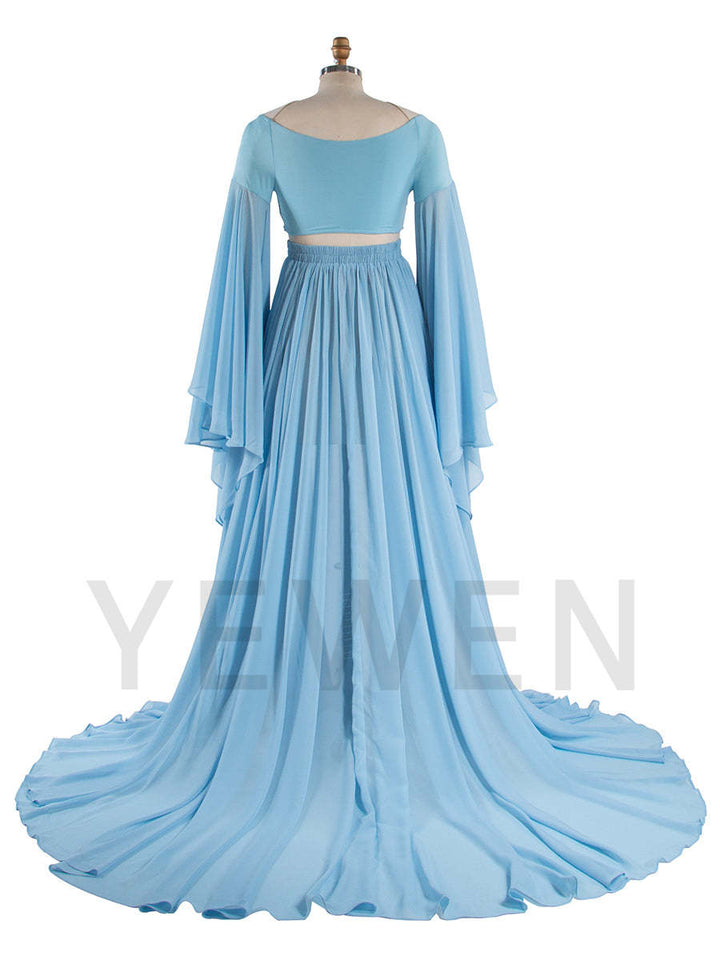 Fall Maternity Dress for Pictures Ruffled Sleeves Maternity Long Train Dress Boho Dress for Photohoot YW243111