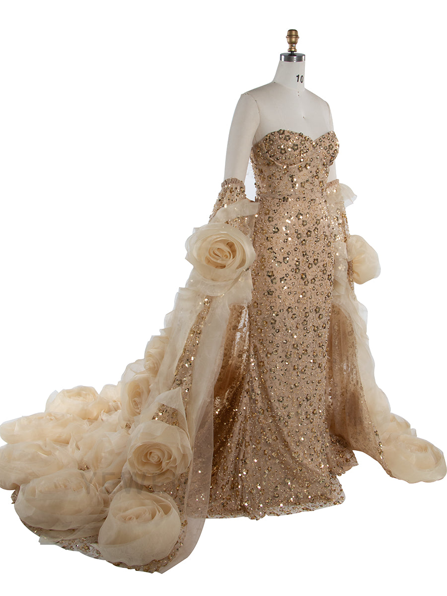 Luxury Beaded Mermaid Dress with Handmade flower Jacket Celebrity Dress YW251043 Luxury Beaded Mermaid Dress with Handmade flower Jacket Celebrity Dress YW251043