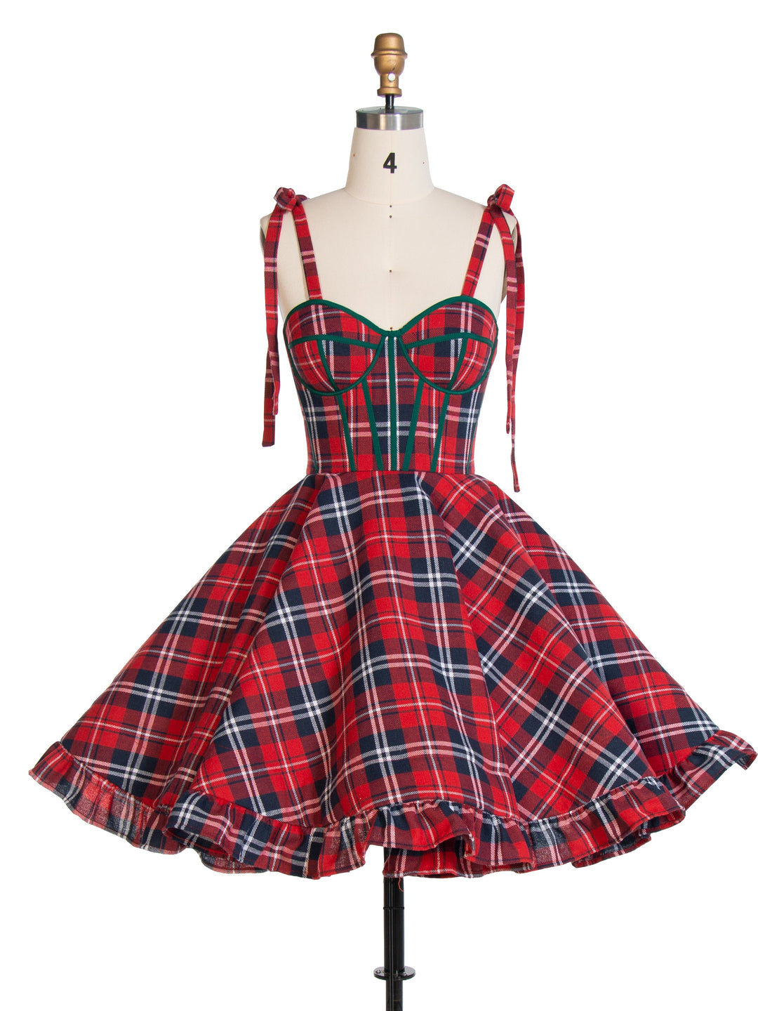 Vintage Christmas Plaid Dress A-Line Knee Length Party Tartan Dresses YW243106