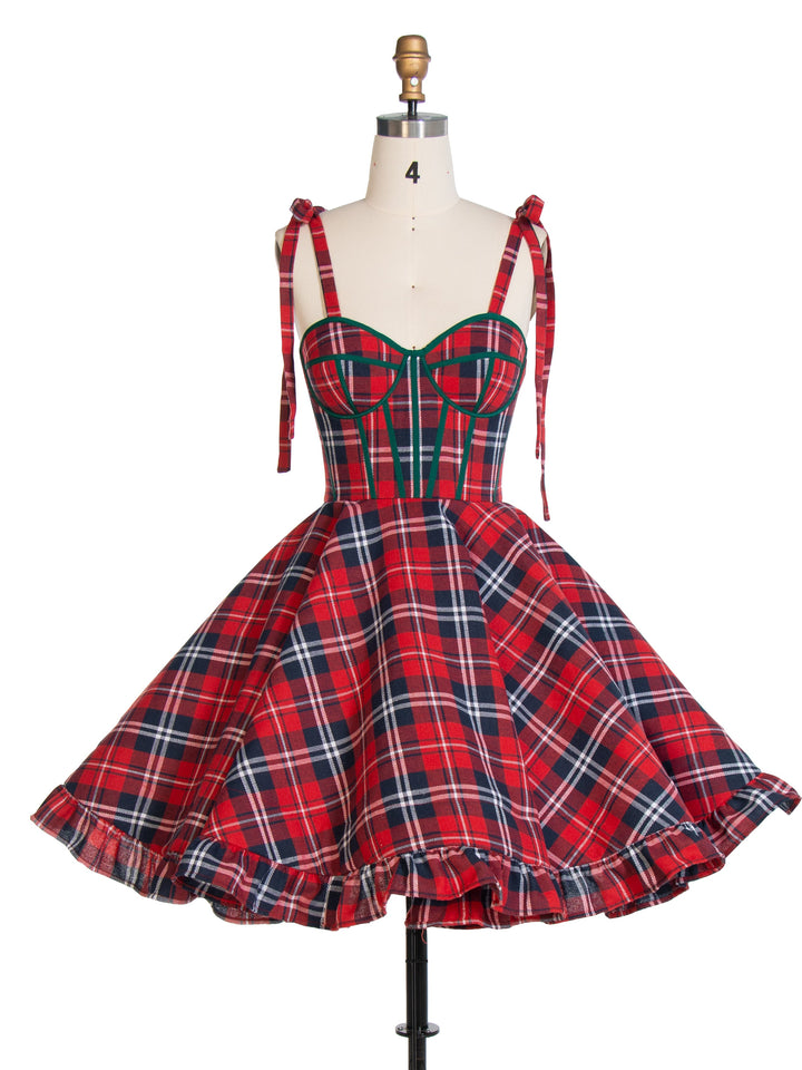 Vintage Christmas Plaid Dress A-Line Knee Length Party Tartan Dresses YW243106
