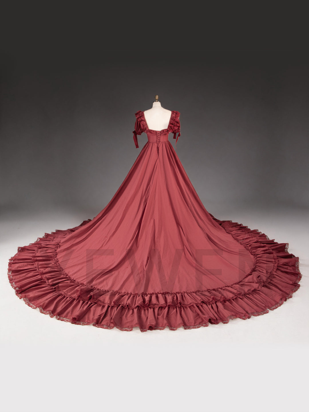 Burgundy Off-Shoulder Ruffled Corset Tiered Christmas Dress YW260357