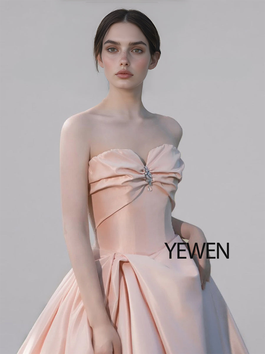 Pink Water Satin Wedding Dress Sweetheart Wedding Photo Shoot Long Formal Party Dresses