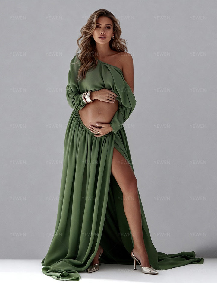 2 Piece Set Maternity Photo Shoot Dress Baby Shower Gown for Pregnant Women
