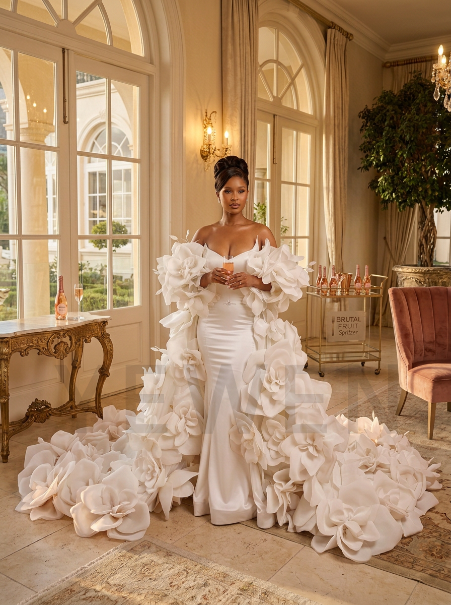 Luxury 3D Handcrafted Floral Cape with Mermaid Gown YD260824