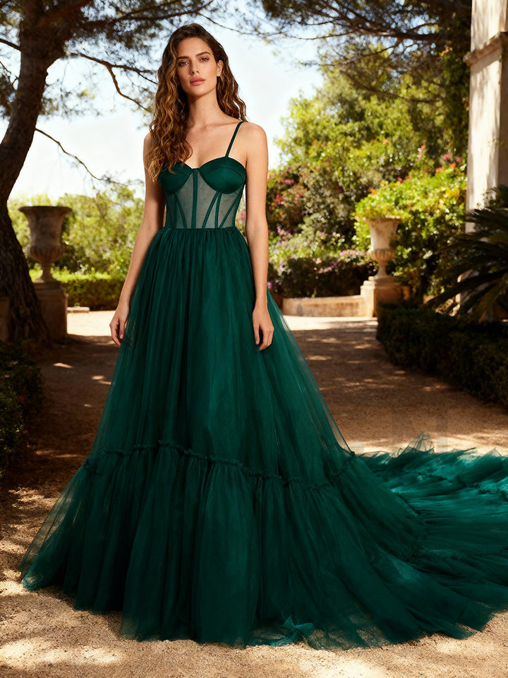 Orangefarbenes Tüll-Abendkleid, langes Damen-formales Ballkleid, flauschiges Maxi-Fotoshooting-Kleid, Hochzeitsgastkleid YEWEN 