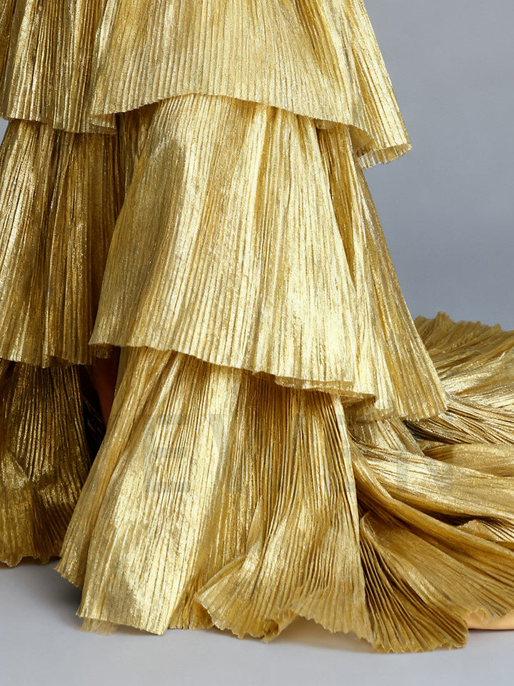 Golden Tored Puffy Pleated Evening Dresses Formal Occasion Prom Party Gown 2025