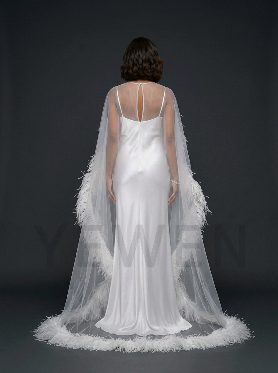 Luxury Ostrich Feather Maternity Cape Dress for Photo Shoot Baby Shower Gown YD260825