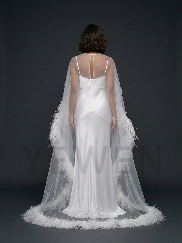 Luxury Ostrich Feather Maternity Cape Dress for Photo Shoot Baby Shower Gown YD260825