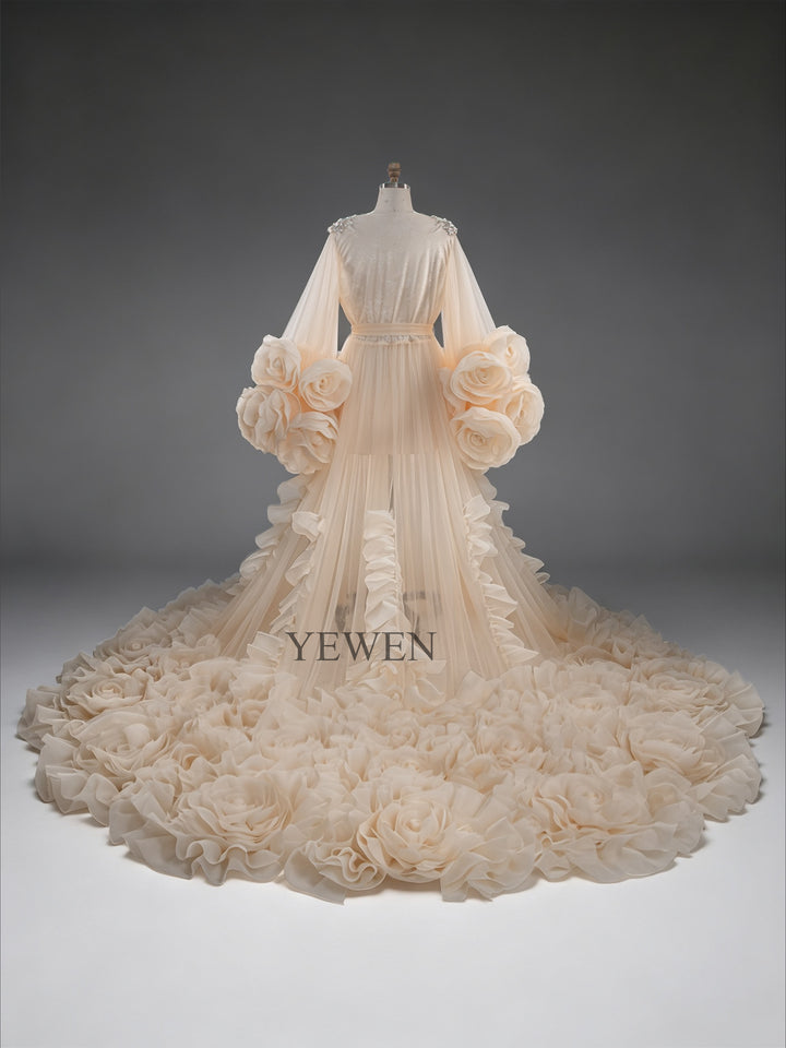 Luxury 3D Flower Bridal Robe Wedding Photography Robe YW251010