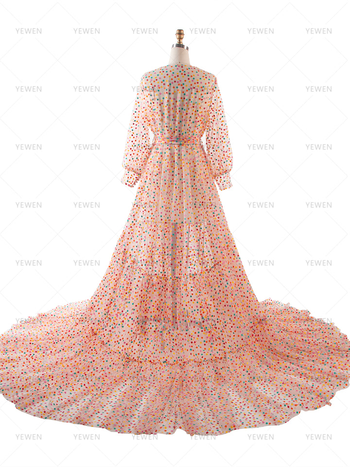 Colorful Polka Dot Maxi Dress for Women Photography Gown Maternity Photoshoot Dresses Long Flowing Maxi Dresses YW240044