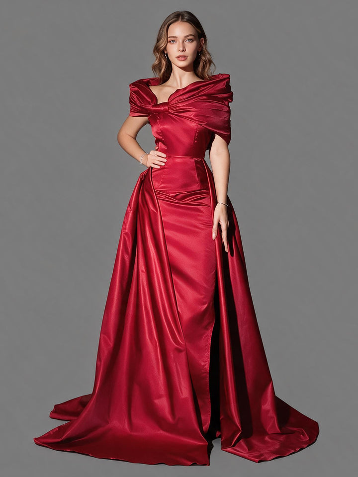 Red Off-Shoulder Draped Twist Boned Corset Christmas Dress YW2609283