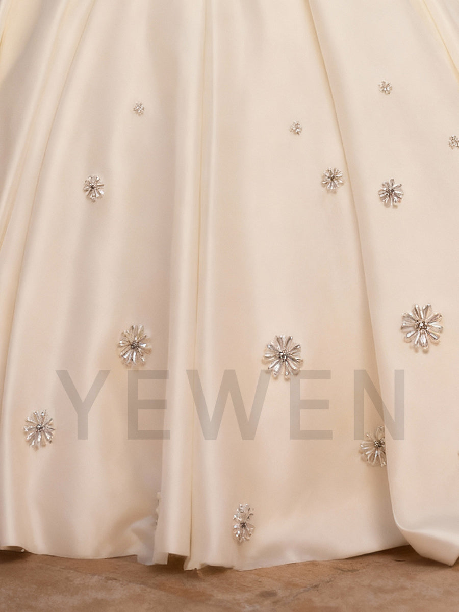 Strapless Satin Wedding Dress Beaded Bridal Gown Customized