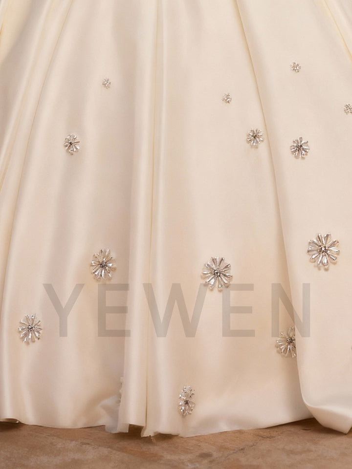 Strapless Satin Wedding Dress Beaded Bridal Gown Customized