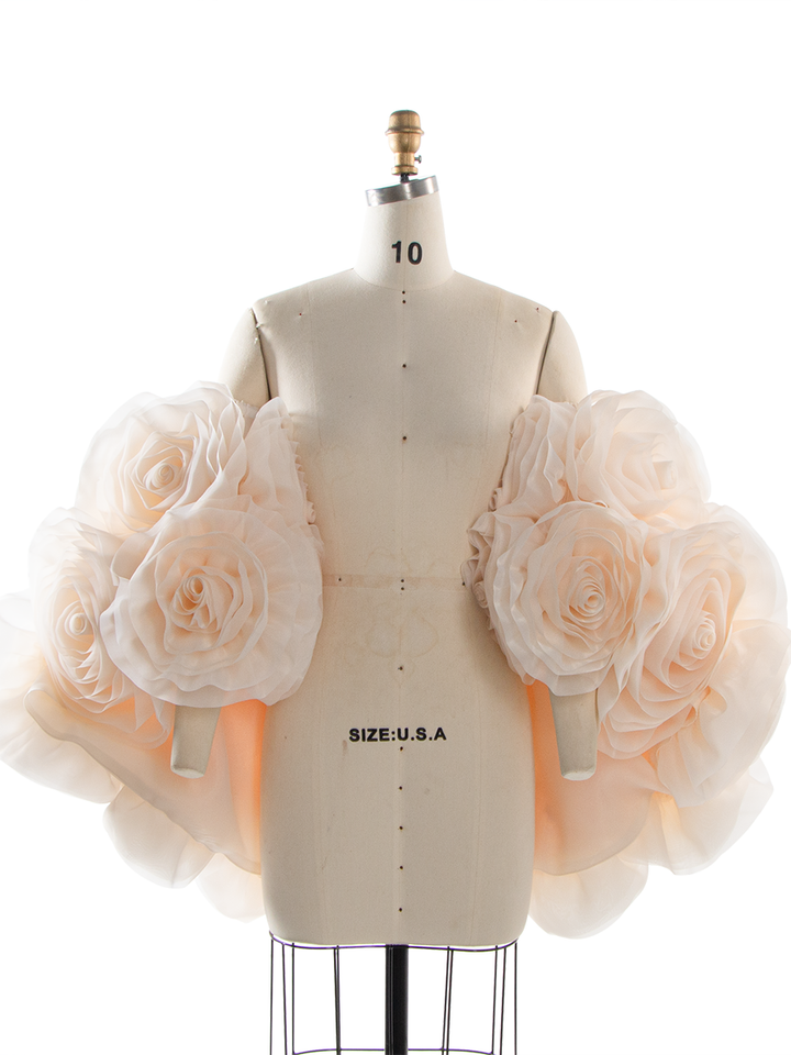Bridal Organza Cape with Handmade Flowers Romantic Photography Cape YW260263-1
