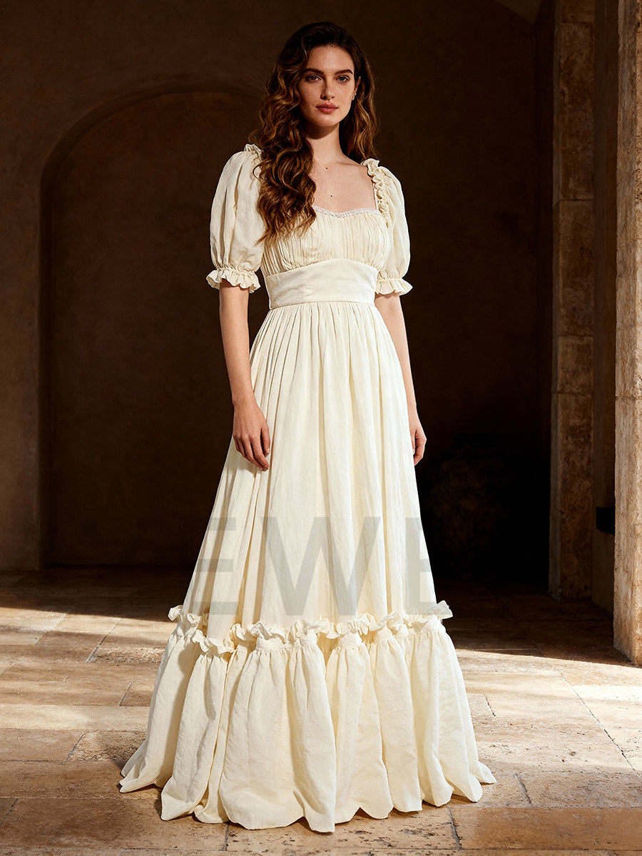 Boho Maxi Dress Puffy Short Sleeves Beach Photo Shoot Dress YW251006