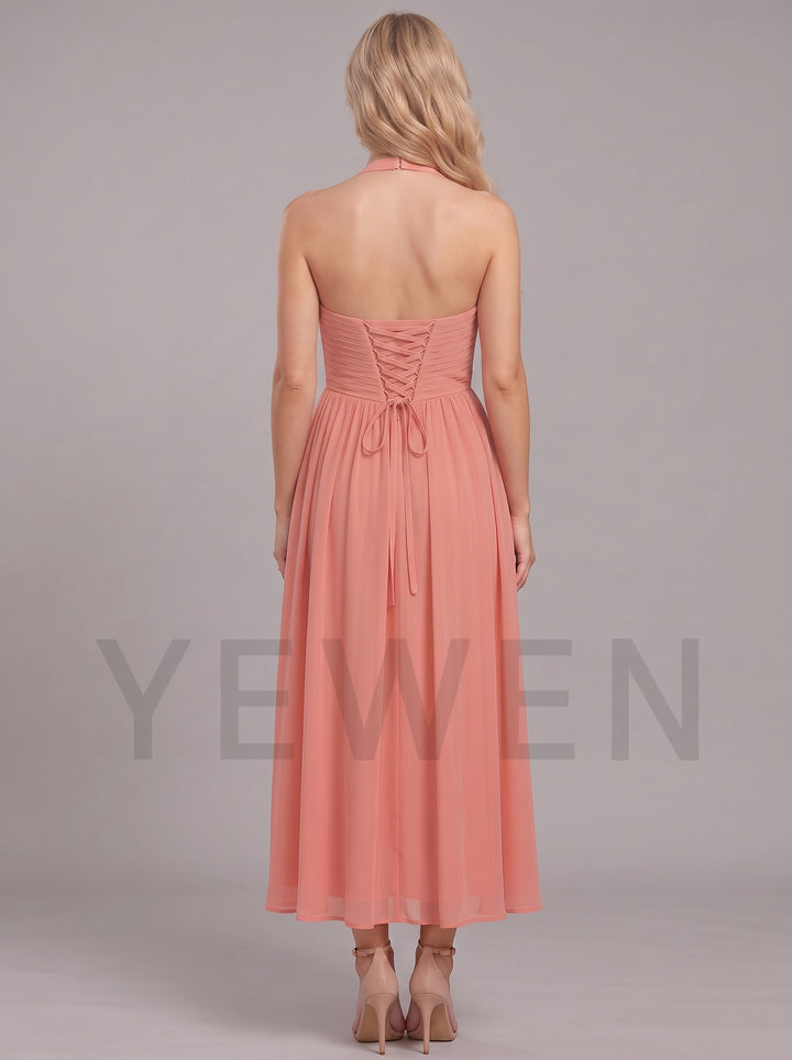 Halter 3D Floral Ruffle Chiffon Maternity Baby Shower Dress L-26936