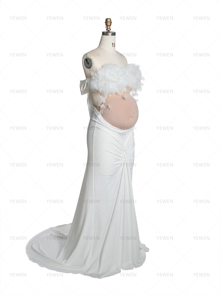 White Elegant Flowers Top with skirt 2 Pieces Bodycon Photoshoot Dress Maternity Photo Shoot Outfit YW260249