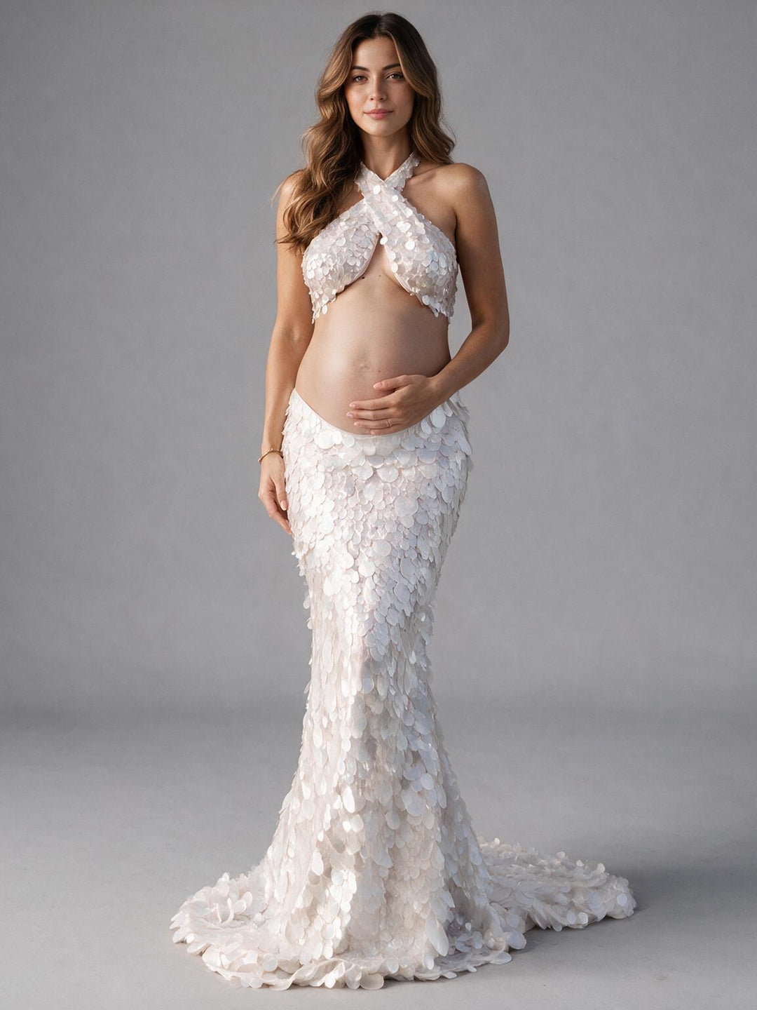 Two-Piece Sequin Criss-Cross Maternity Gown for Photoshoot YW26100610