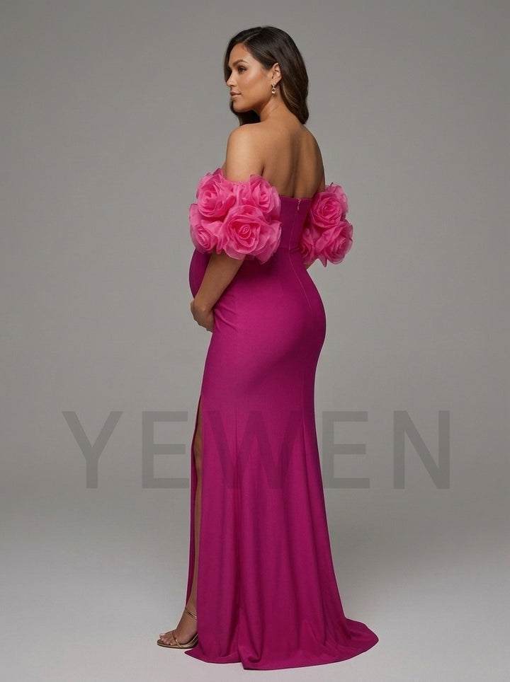 3D Floral Off-Shoulder Mermaid Maternity Baby Shower Dress YD261021