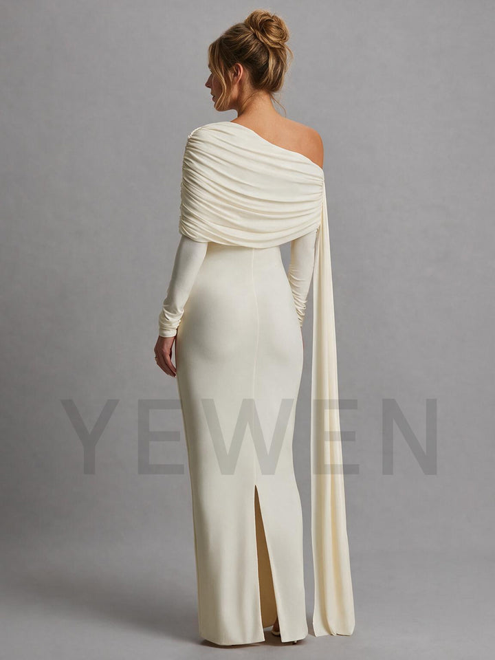 Off-Shoulder Draped Long Cape Maternity Dress for Baby Shower YM261014