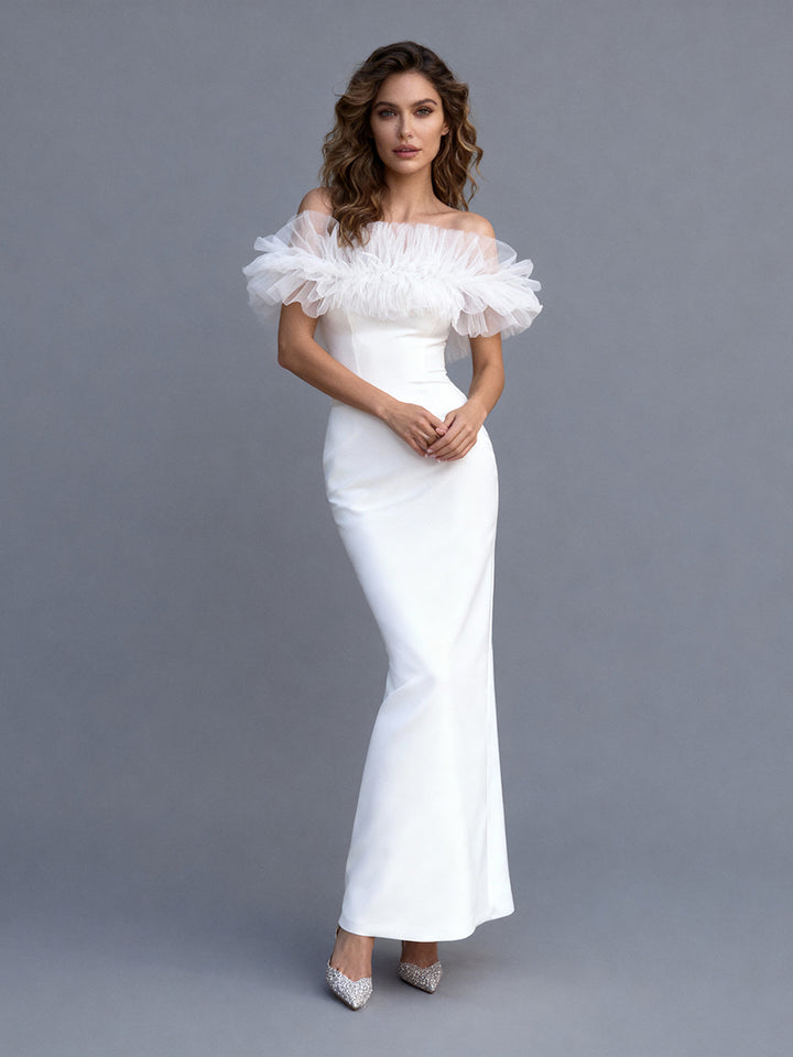 Mermaid Satin Wedding Dress Off Shoulder Elegant Bridal Gown