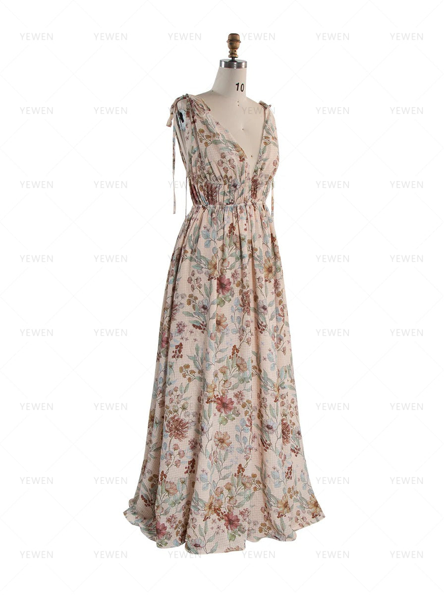 Boho Vintage Maxi Dress Spaghetti Strap Printing Photoshoot Gown YW260260