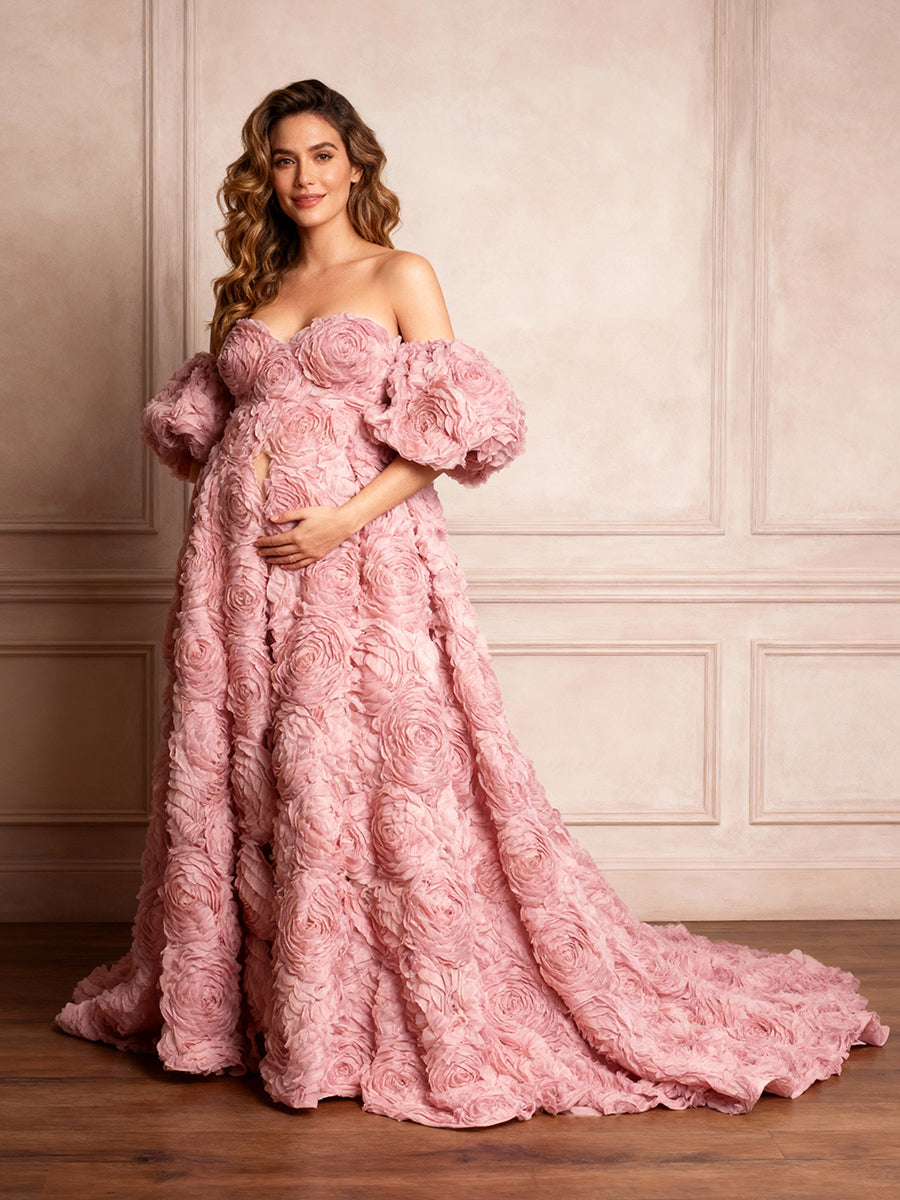 Exquisite Sweetheart 3D Flowers Dress for Maternity Photoshoot YW251026
