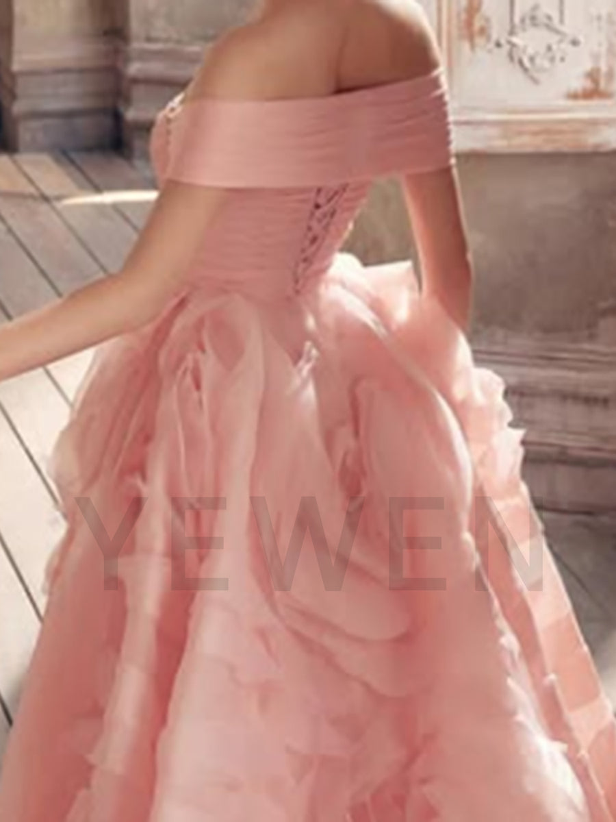 Dubai Megenta Off  Shoulder Evening Dresses Organza A Line Formal Occasion Dress