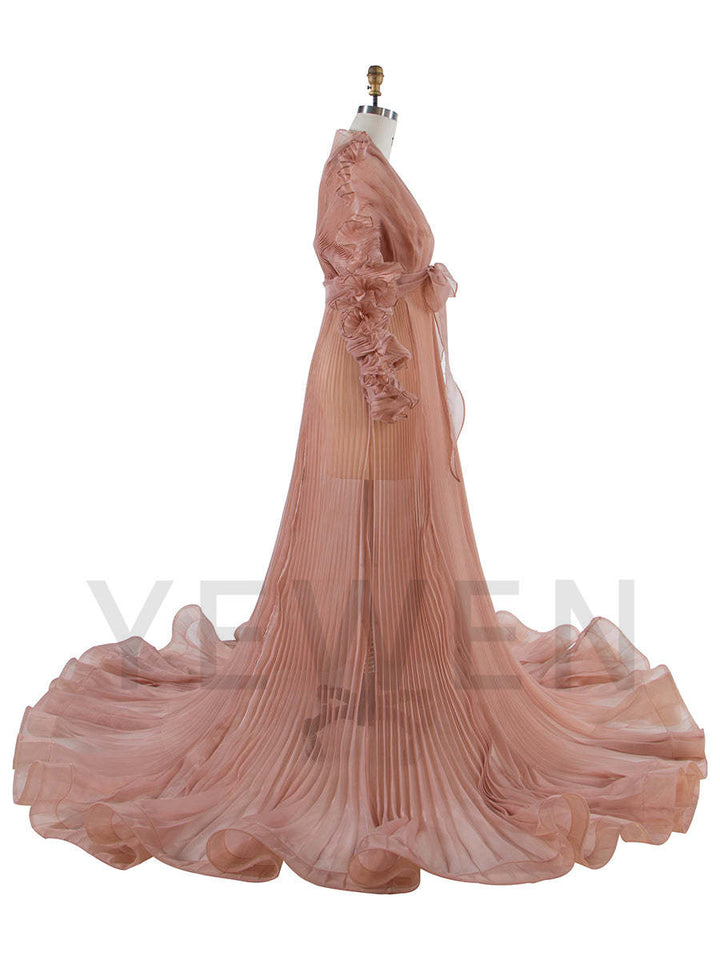V Neck Pleated Organza Maternity Dresses for Photoshoot Big Skirt Sheer Dress for Maternity Baby Shower YW250013