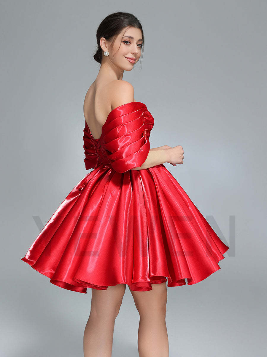Off Shoulder Short Homecoming Dresses Red Christmas Holiday Party Dress Mini YW243104 Off Shoulder Short Homecoming Dresses Red Christmas Holiday Party Dress Mini YW243104