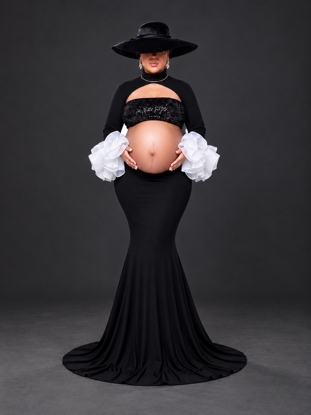 Two-Piece Ruffle Cuff Mermaid Maternity Photoshoot Gown HA260915