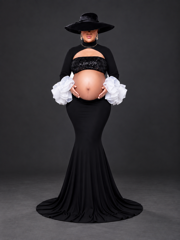 Two-Piece Ruffle Cuff Mermaid Maternity Photoshoot Gown HA260915