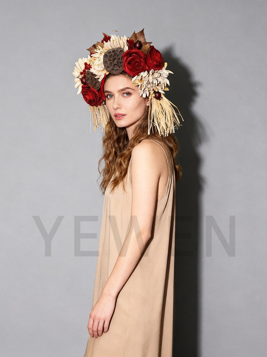 Flower Headdress Autumn Harvest Floral Crown Flower Head Piece Hair Accessories for Photoshoots Bridal Crown YW2603051D