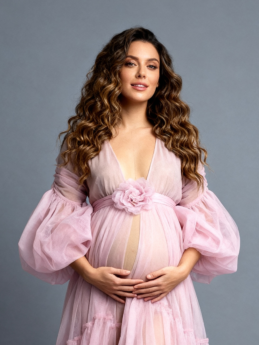 Elegant Flowy Maternity Gown Pregnancy Photoshoot Dress Baby Shower Dress