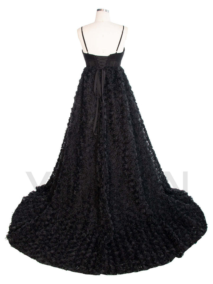 Black Mesh Rose Maternity Dress for Photoshoot Baby Shower Gown Corset Bodice YW240043-1