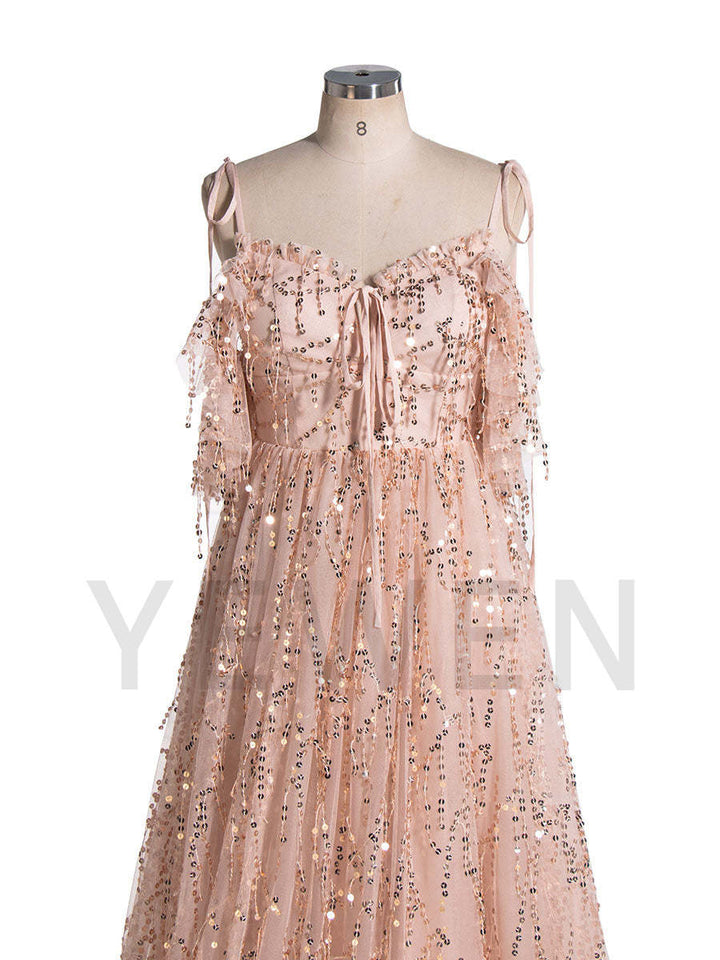 Champagne Tassel Fringed Sequins Dress Photo Shoot Dresses for Engagement and Photographers YW230506