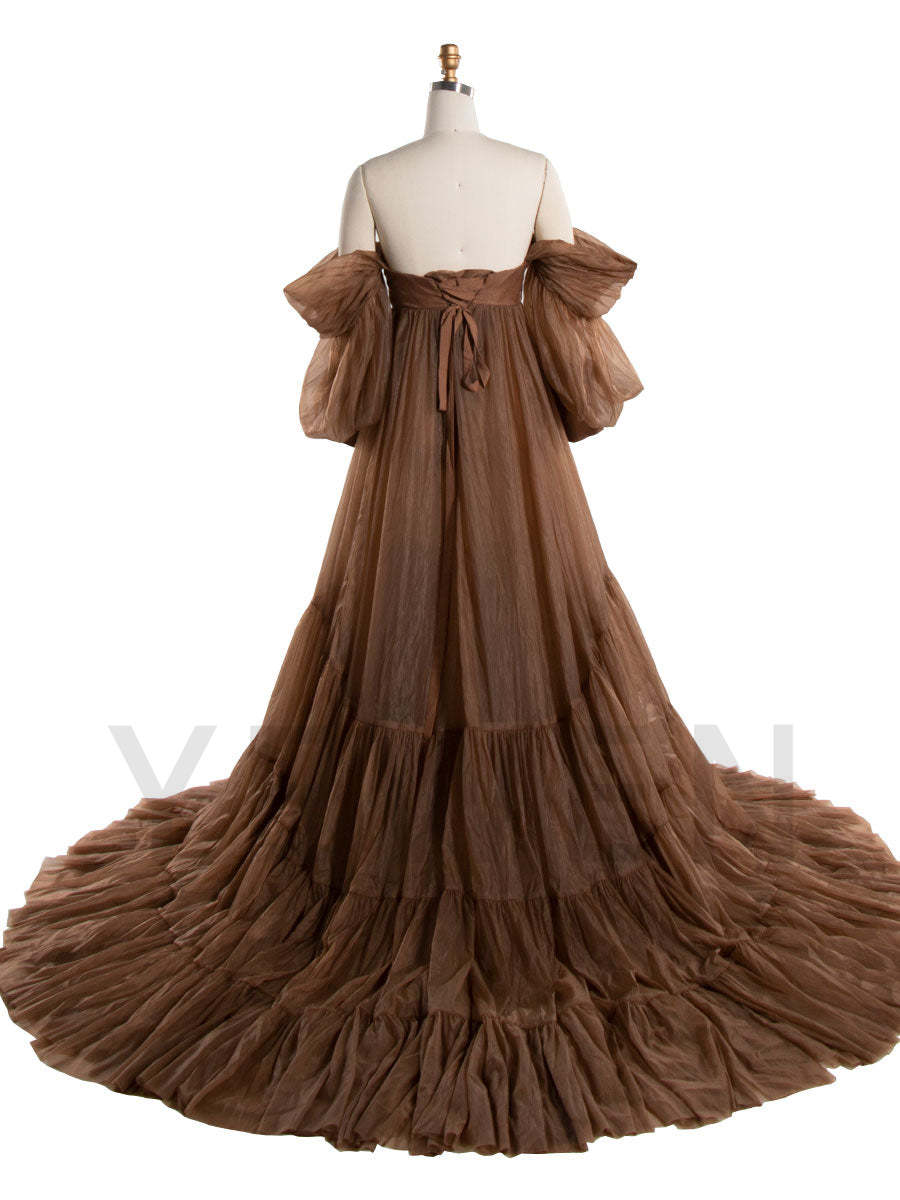 Off  The Shoulder Brown Maternity Photography Photo Shoot Dress YW240011