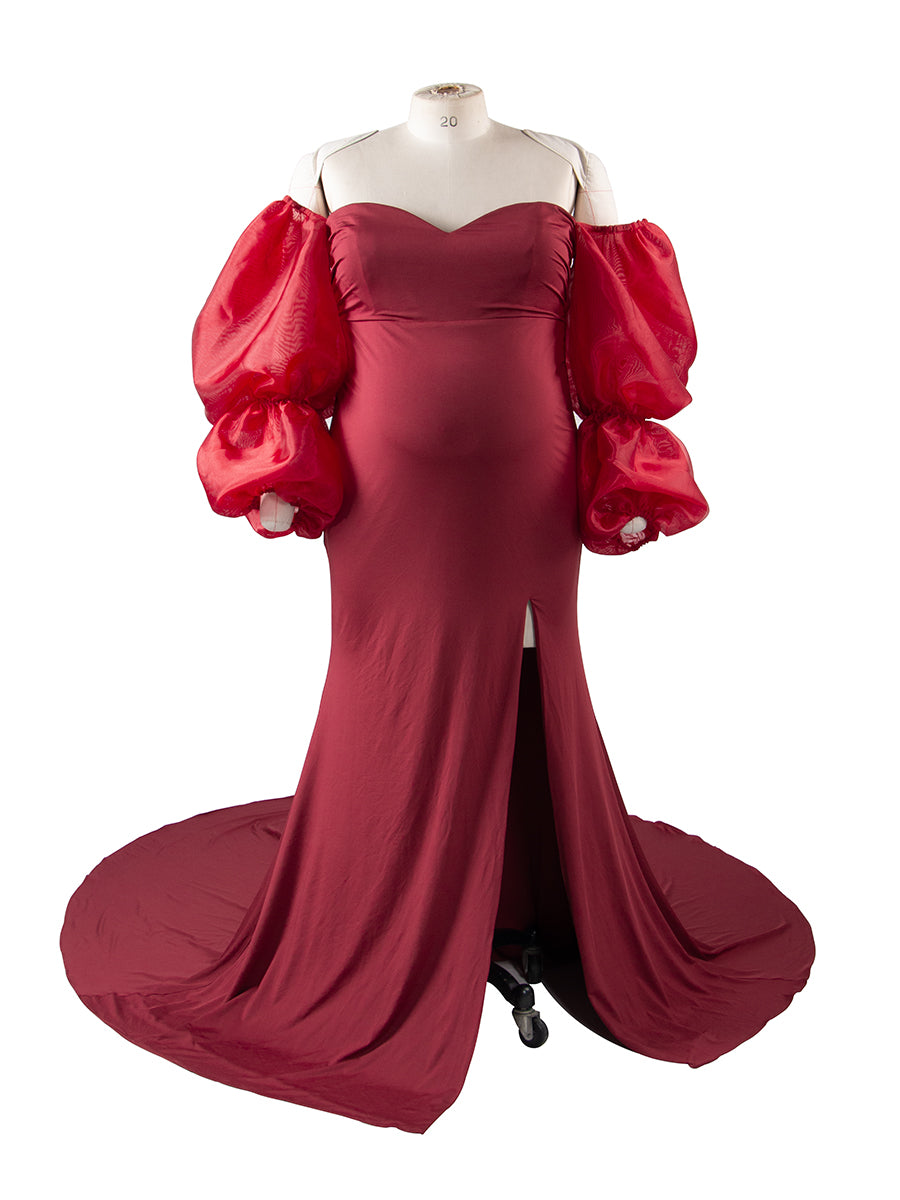 Puffy Long Sleeves Slim Maternity Dress for Baby Shower Photo Shoot Dress YW250090