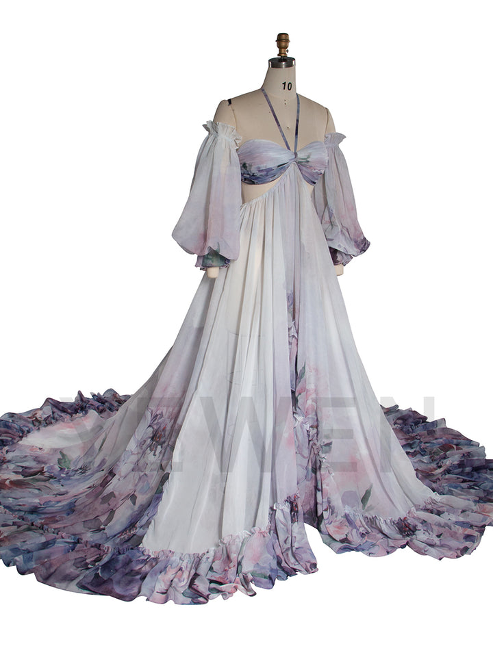 Bohemian Printed Chiffon Maternity Dress for Photoshoot Pregnancy Dress Photoshoot YW240526